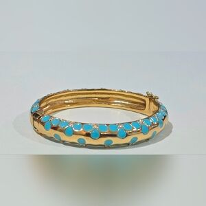 Fornash Blue Enamel Floral Hinged Bangle – Gold Tone with Sparkling Crystals NWT
